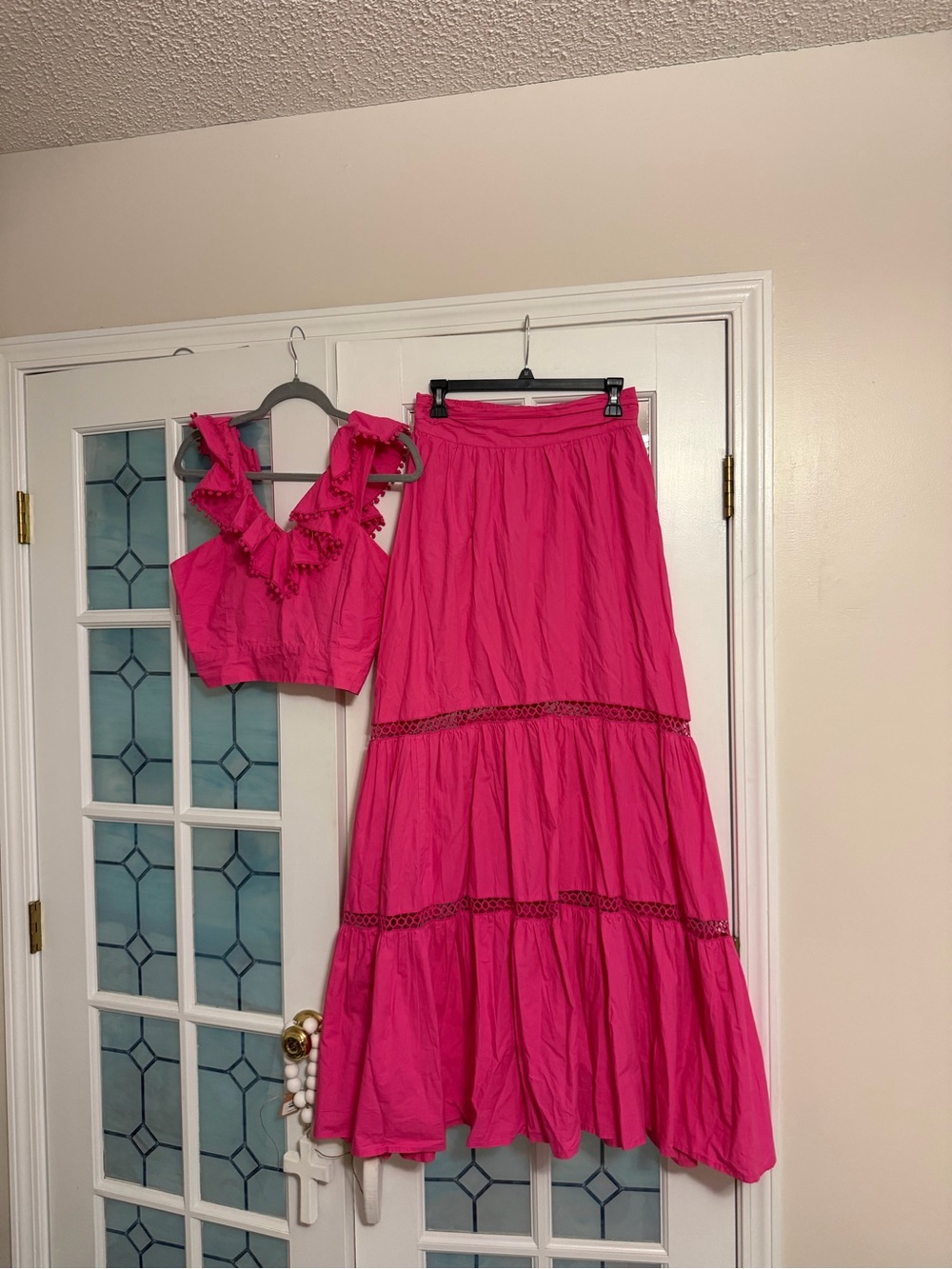 Fuchsia Tiered Maxi Skirt with Matching Ruffle Crop Top skirt M top Small